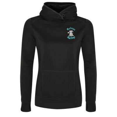 (E2LC) Ladies Puppy Dog Performance Fabric Hoodie (teal text)  Thumbnail